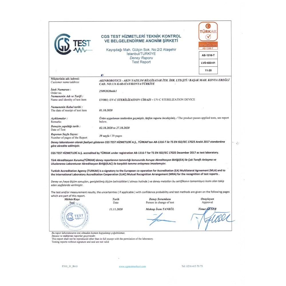 UV-C Sterilizasyon Robotu